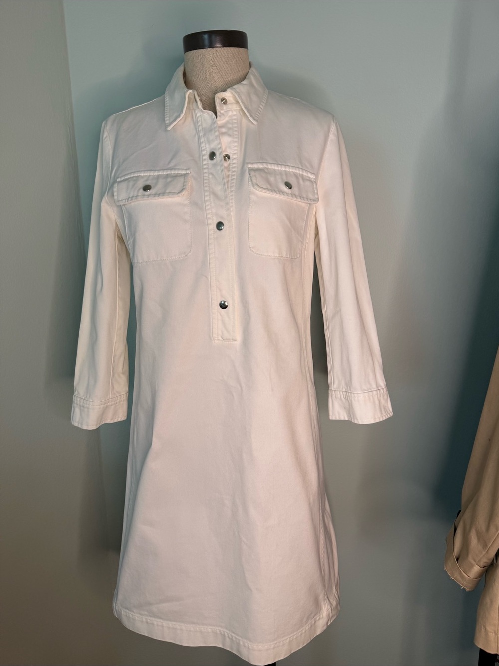 Kors Michael Kors White Denim Snap Button Shirt Dress Size 6 Designer Utility